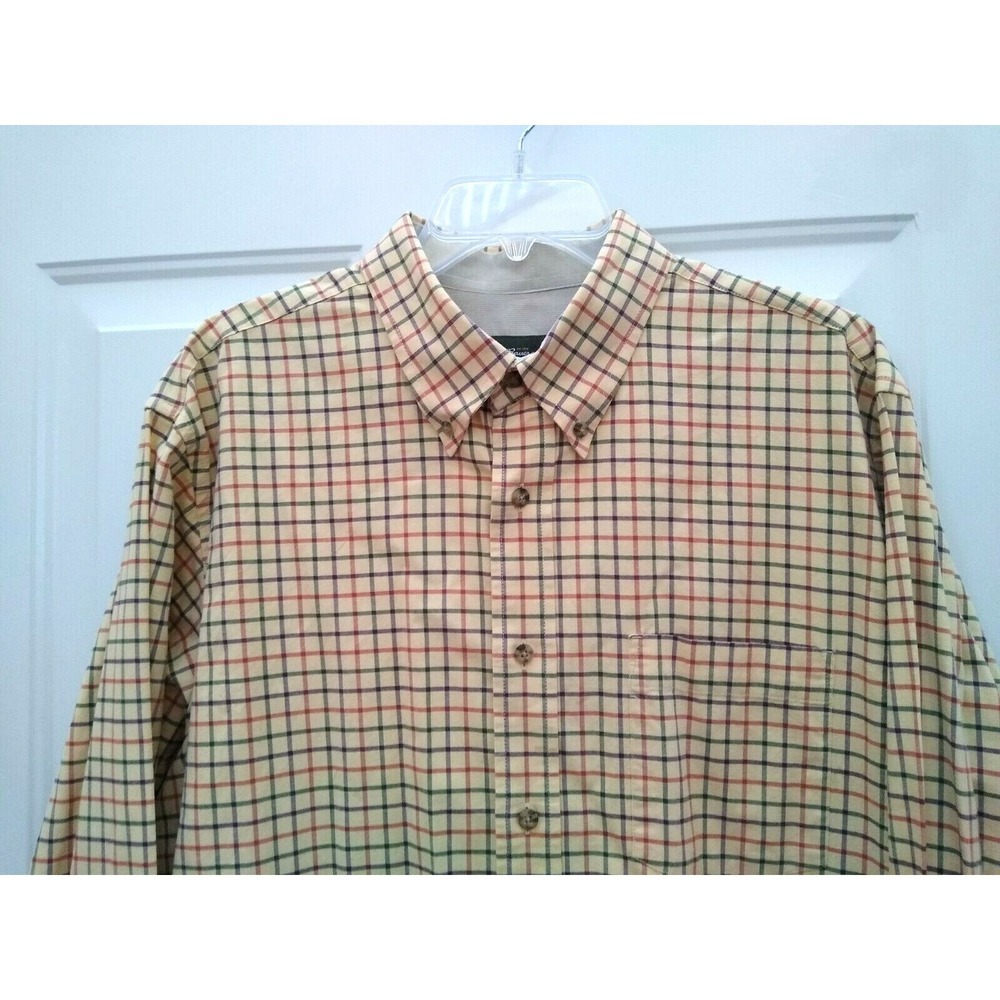 Eddie Bauer Mens Sz Large Long Sleeve Plaid Button Up‎ Shirt Yellow